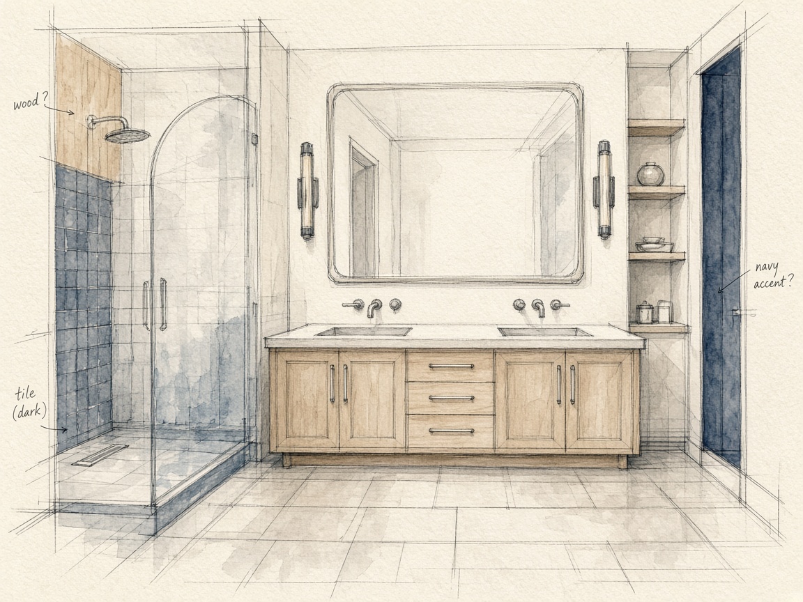 Conceptual bathroom blueprint and layout sketch